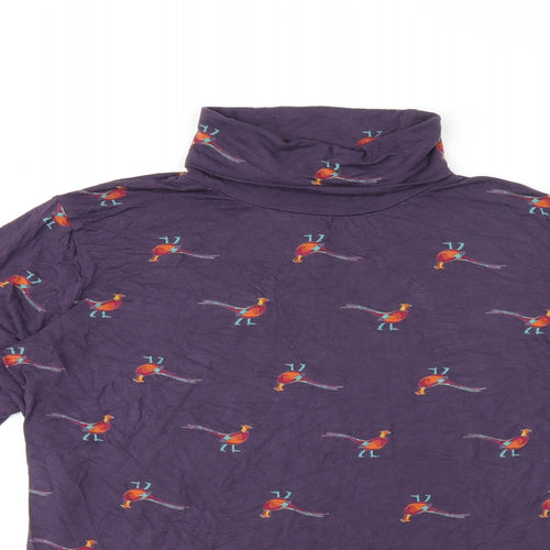 Joules Womens Purple Geometric Viscose Jersey T-Shirt Size 16 High Neck - Bird print