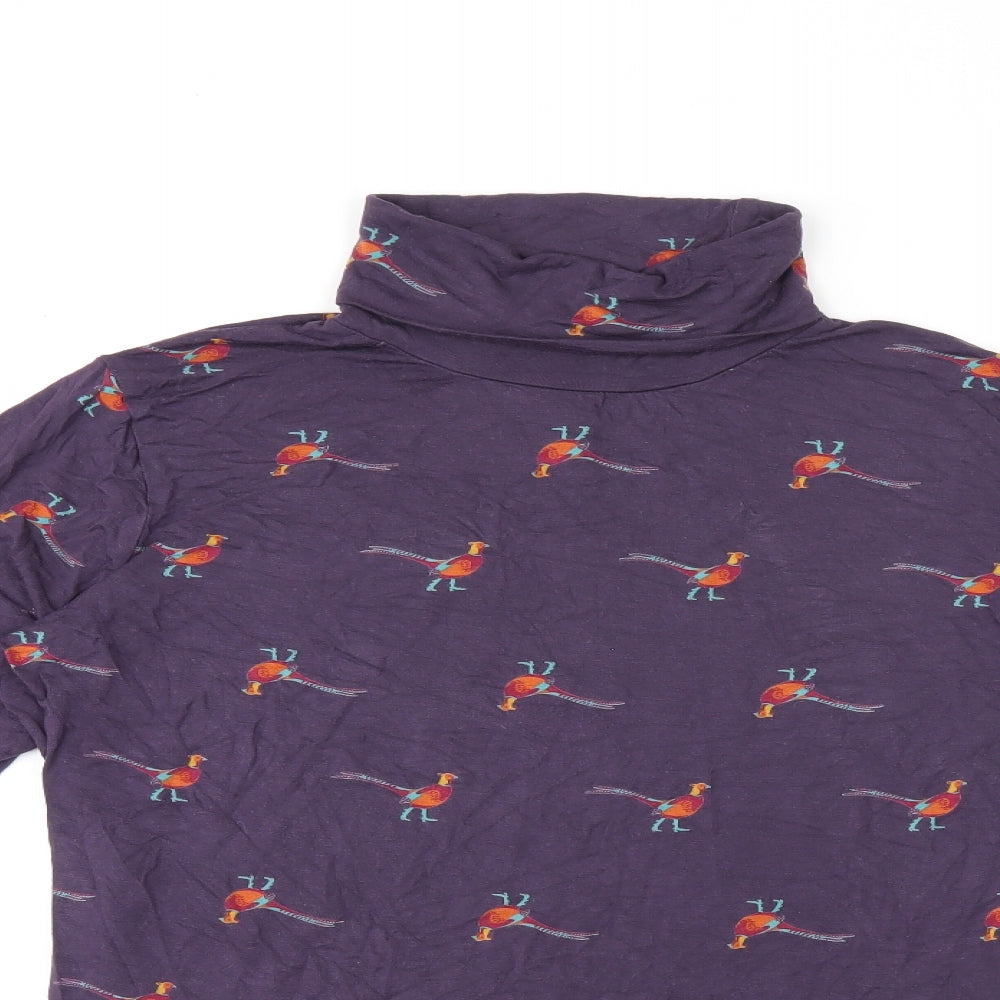 Joules Womens Purple Geometric Viscose Jersey T-Shirt Size 16 High Neck - Bird print