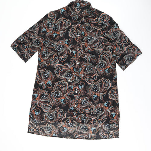 Definitions Womens Black Paisley Polyester Basic Button-Up Size 14 Collared