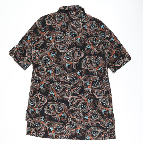 Definitions Womens Black Paisley Polyester Basic Button-Up Size 14 Collared