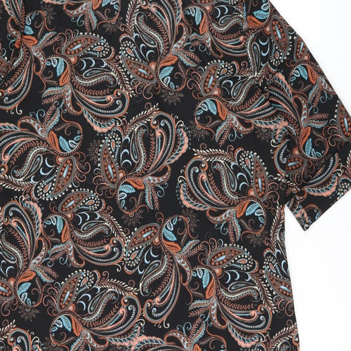 Definitions Womens Black Paisley Polyester Basic Button-Up Size 14 Collared
