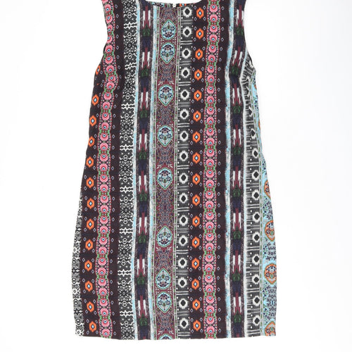 Warehouse Womens Brown Floral Polyester Shift Size 10 Boat Neck Zip