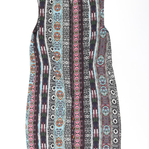 Warehouse Womens Brown Floral Polyester Shift Size 10 Boat Neck Zip