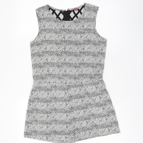 YD Girls White Geometric Polyester Playsuit One-Piece Size 12-13 Years Zip