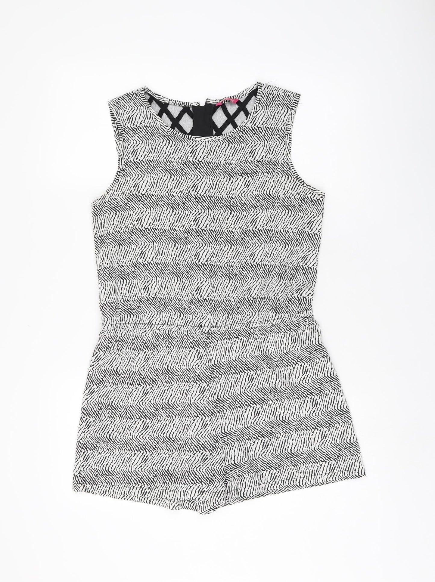 YD Girls White Geometric Polyester Playsuit One-Piece Size 12-13 Years Zip