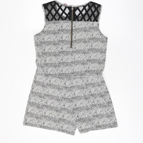 YD Girls White Geometric Polyester Playsuit One-Piece Size 12-13 Years Zip