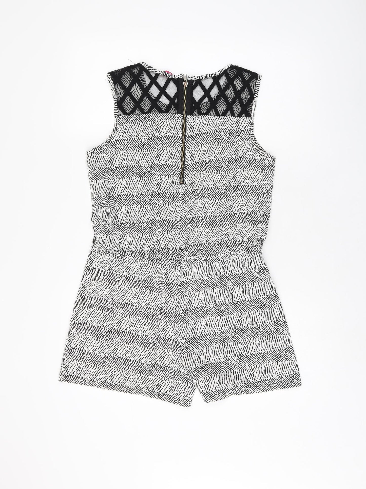 YD Girls White Geometric Polyester Playsuit One-Piece Size 12-13 Years Zip