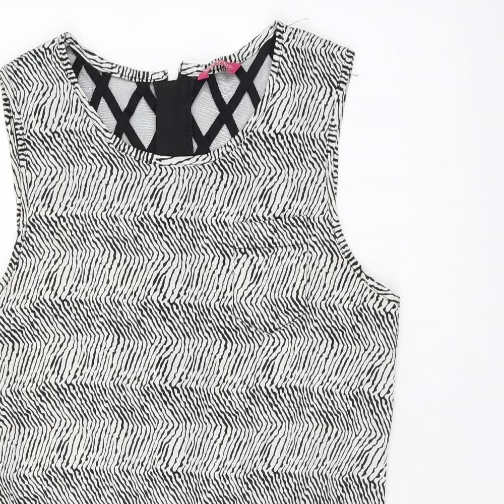 YD Girls White Geometric Polyester Playsuit One-Piece Size 12-13 Years Zip