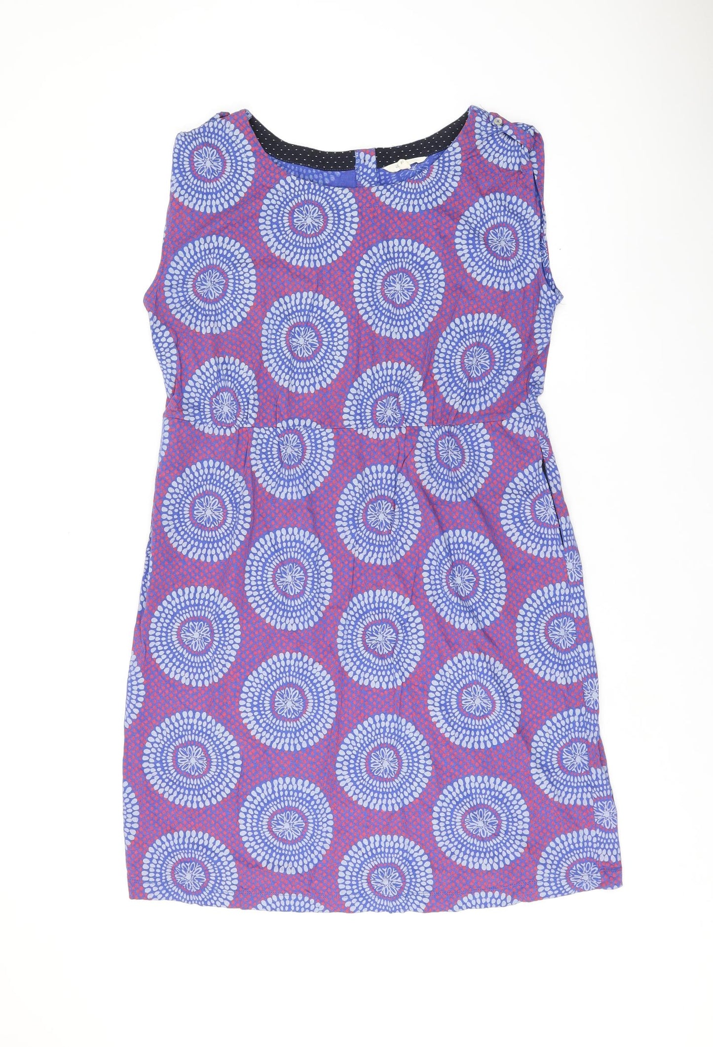White Stuff Womens Blue Geometric Cotton Shift Size 18 Boat Neck Button
