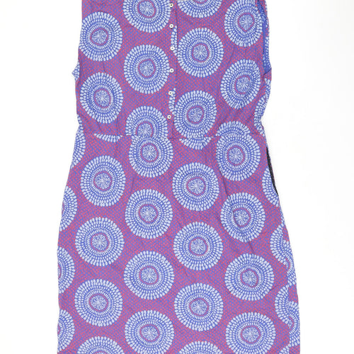 White Stuff Womens Blue Geometric Cotton Shift Size 18 Boat Neck Button