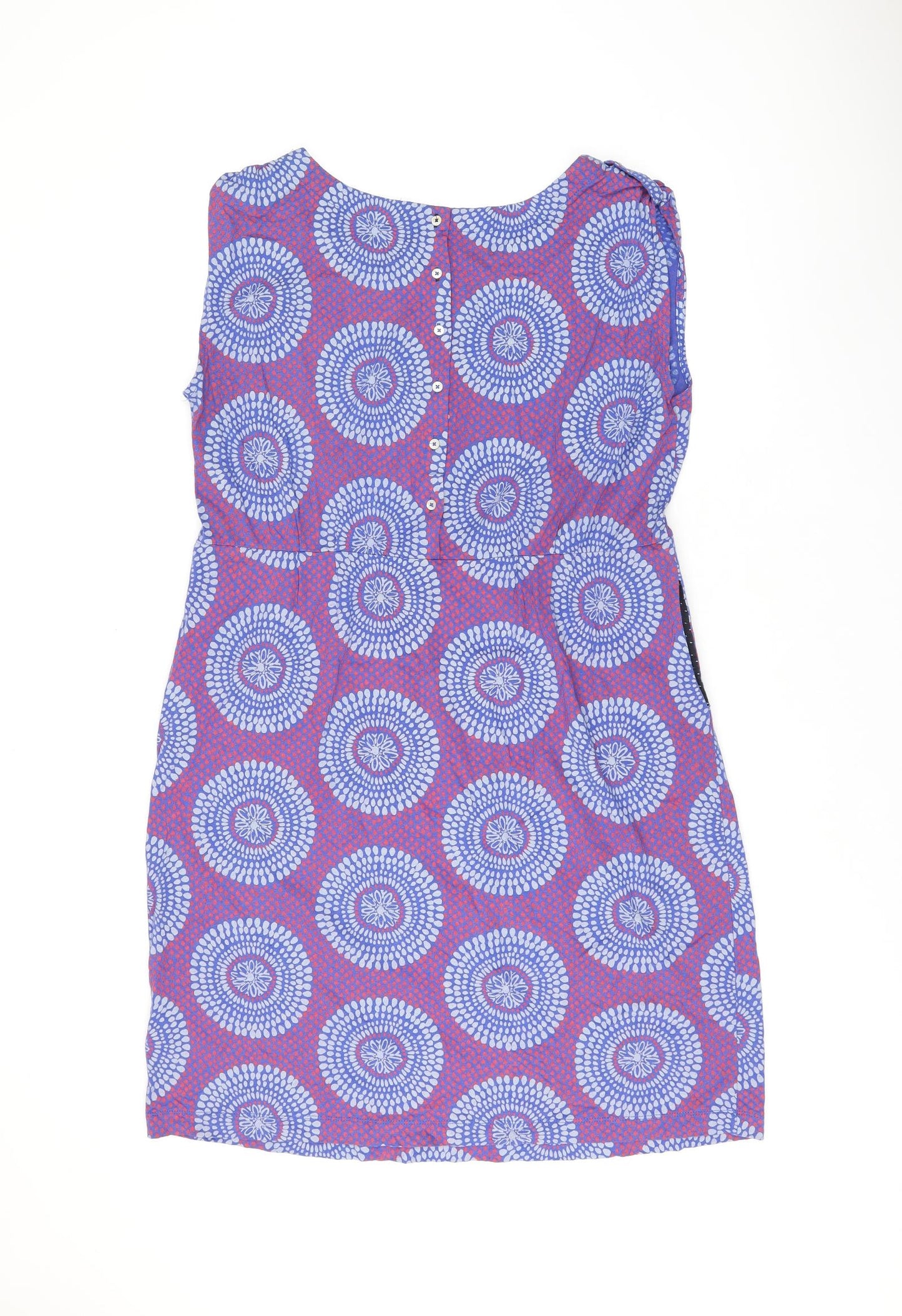 White Stuff Womens Blue Geometric Cotton Shift Size 18 Boat Neck Button