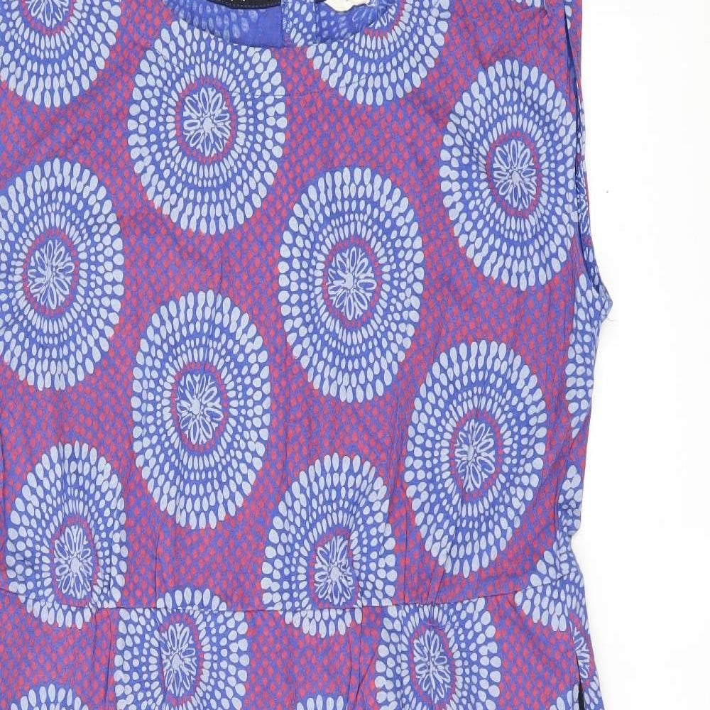 White Stuff Womens Blue Geometric Cotton Shift Size 18 Boat Neck Button