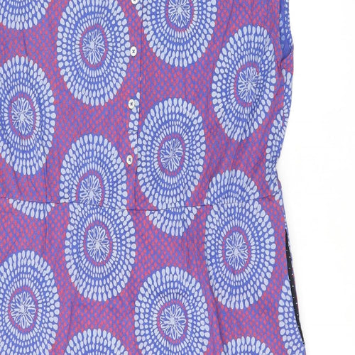 White Stuff Womens Blue Geometric Cotton Shift Size 18 Boat Neck Button