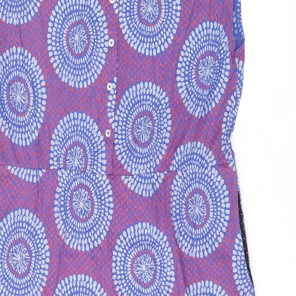 White Stuff Womens Blue Geometric Cotton Shift Size 18 Boat Neck Button