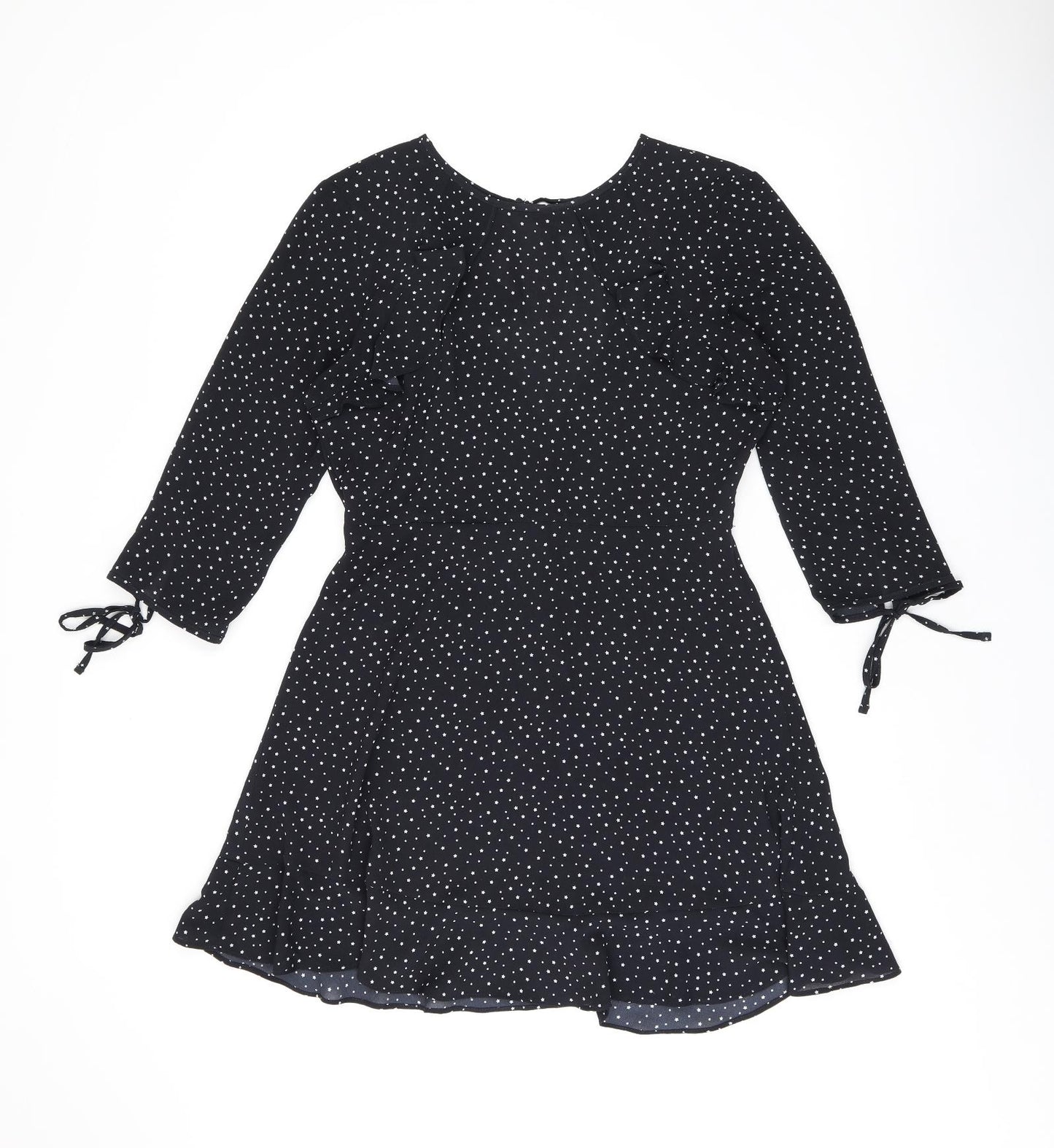 Topshop Womens Black Geometric Polyester Skater Dress Size 12 Boat Neck Zip - Star print