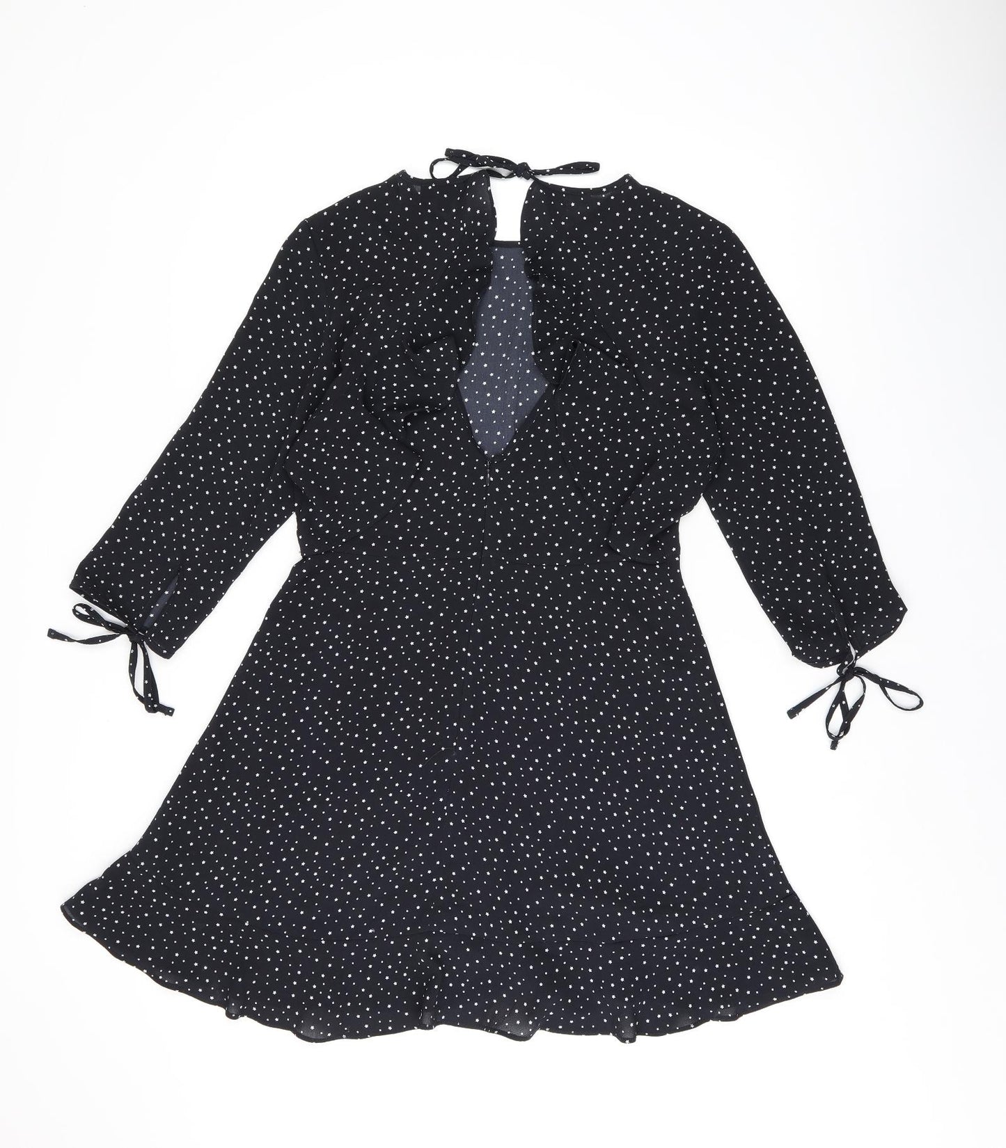 Topshop Womens Black Geometric Polyester Skater Dress Size 12 Boat Neck Zip - Star print