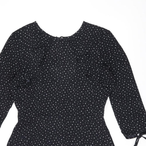 Topshop Womens Black Geometric Polyester Skater Dress Size 12 Boat Neck Zip - Star print