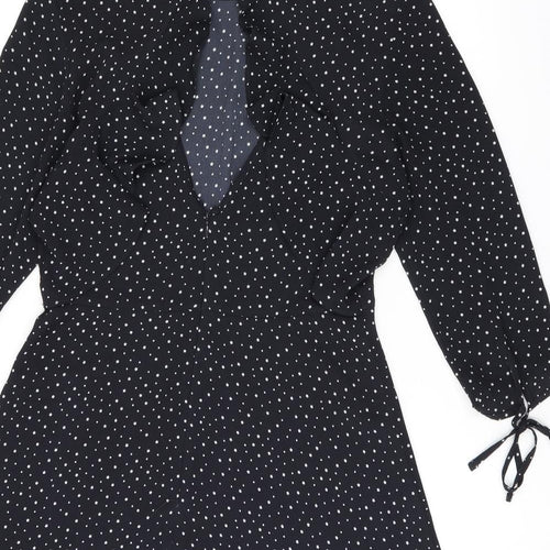 Topshop Womens Black Geometric Polyester Skater Dress Size 12 Boat Neck Zip - Star print