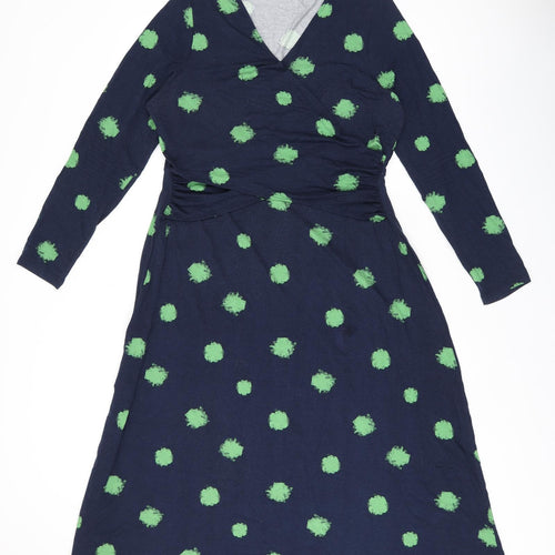 Marks and Spencer Womens Blue Polka Dot Viscose A-Line Size 16 V-Neck Pullover