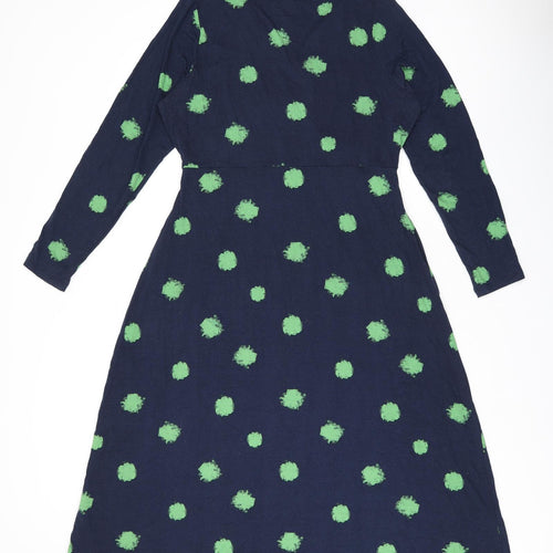 Marks and Spencer Womens Blue Polka Dot Viscose A-Line Size 16 V-Neck Pullover