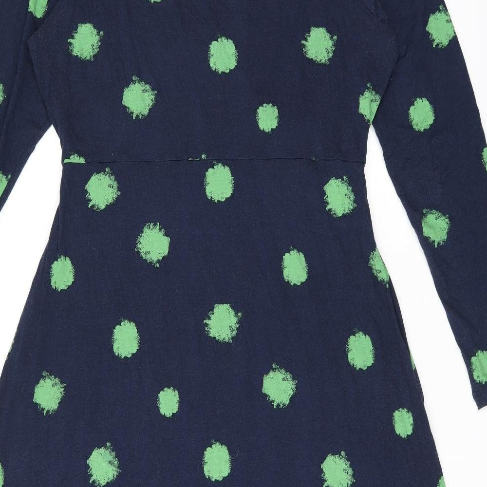 Marks and Spencer Womens Blue Polka Dot Viscose A-Line Size 16 V-Neck Pullover