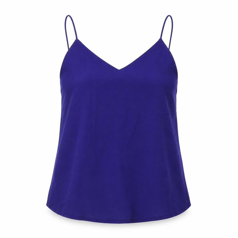 Front view of Zara women’s blue polyester camisole tank, size UK 14, v-neck
