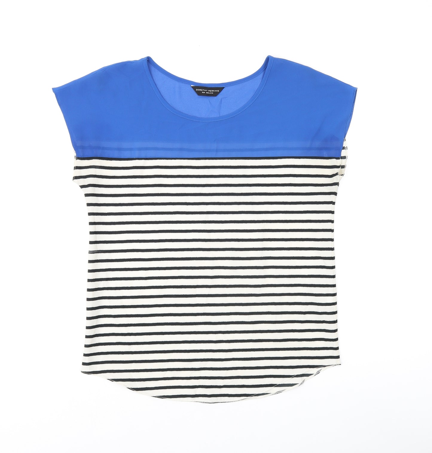 Dorothy Perkins Womens White Striped Polyester Basic T-Shirt Size 8 Boat Neck