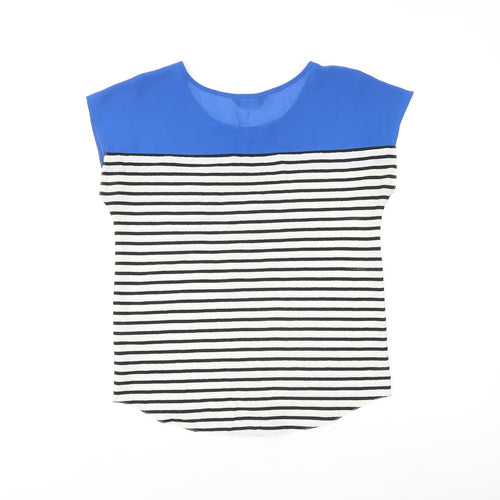 Dorothy Perkins Womens White Striped Polyester Basic T-Shirt Size 8 Boat Neck