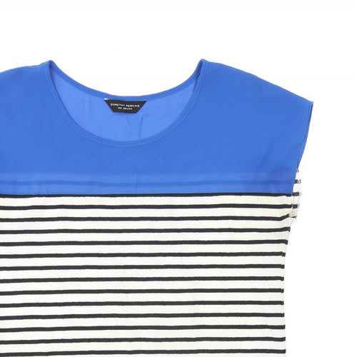 Dorothy Perkins Womens White Striped Polyester Basic T-Shirt Size 8 Boat Neck