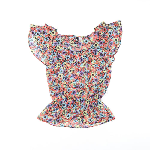 H&M Womens Multicoloured Floral Polyester Basic Blouse Size 4 Scoop Neck