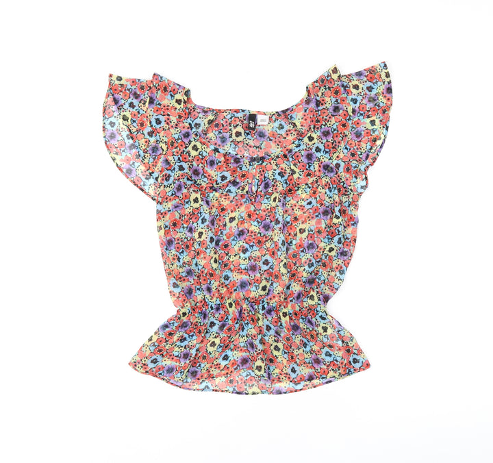 H&M Womens Multicoloured Floral Polyester Basic Blouse Size 4 Scoop Neck
