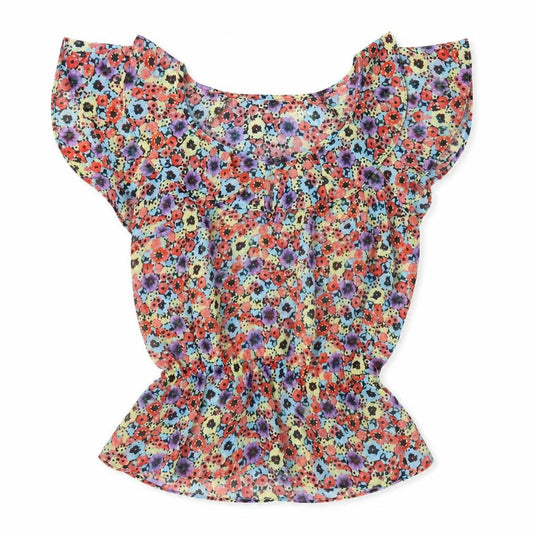 Front view of H&M women’s multicoloured floral polyester basic blouse, size UK 4, scoop neck