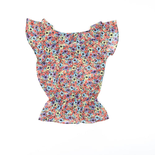 H&M Womens Multicoloured Floral Polyester Basic Blouse Size 4 Scoop Neck