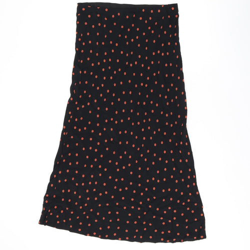 New Look Womens Black Polka Dot Viscose Flare Skirt Size 12