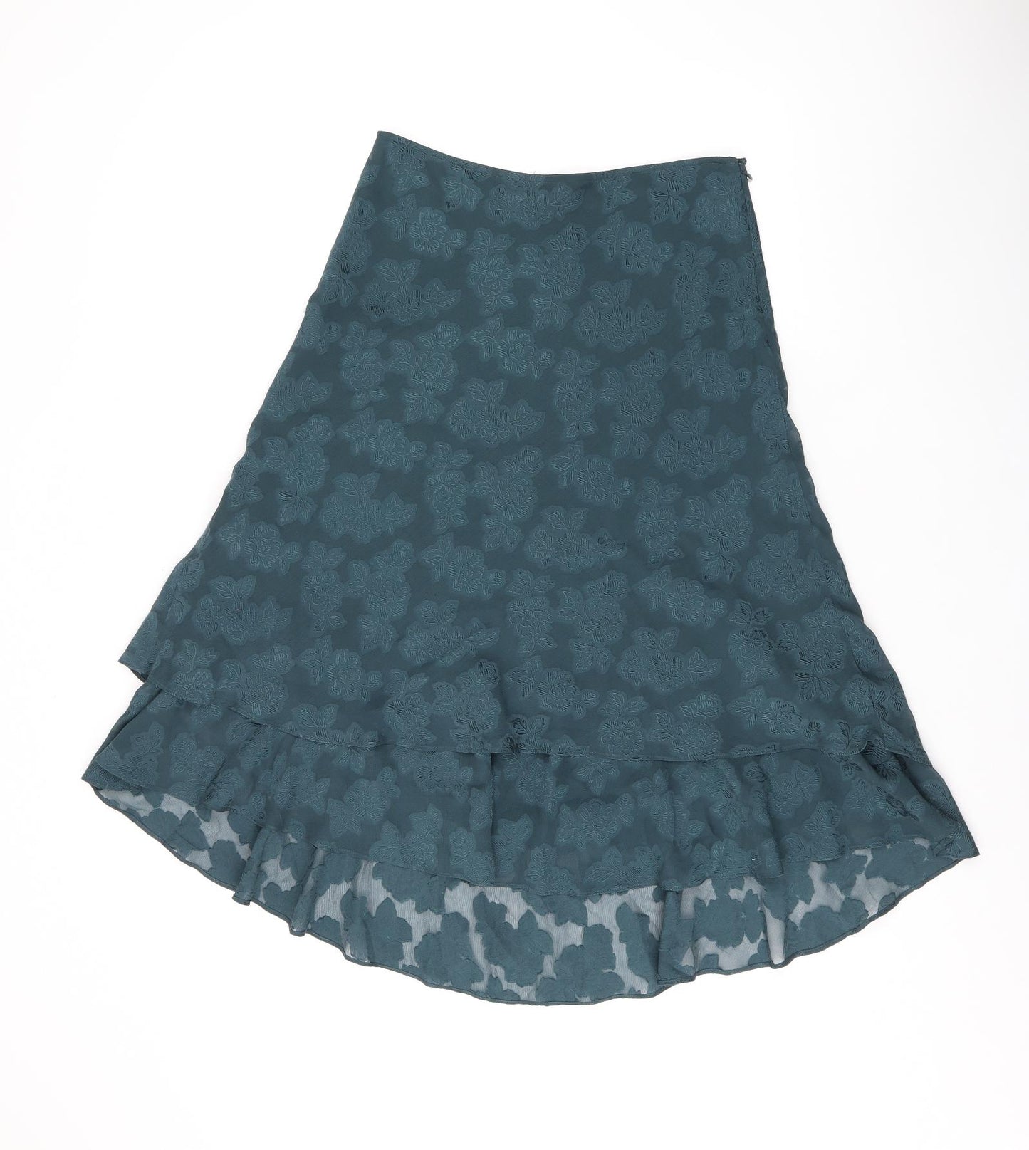 Laura Ashley Womens Green Floral Silk Flare Skirt Size 10 Zip