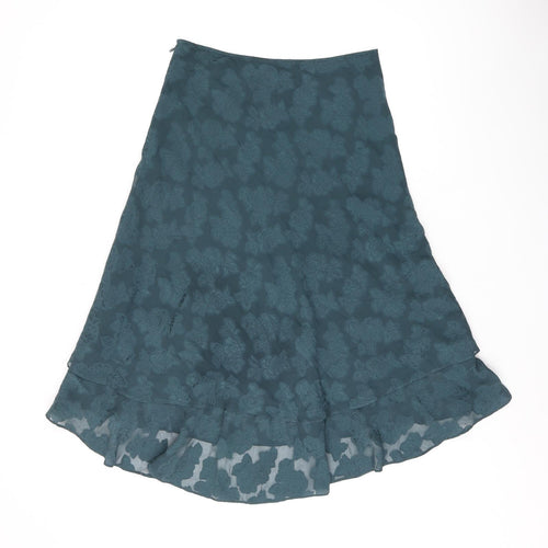 Laura Ashley Womens Green Floral Silk Flare Skirt Size 10 Zip