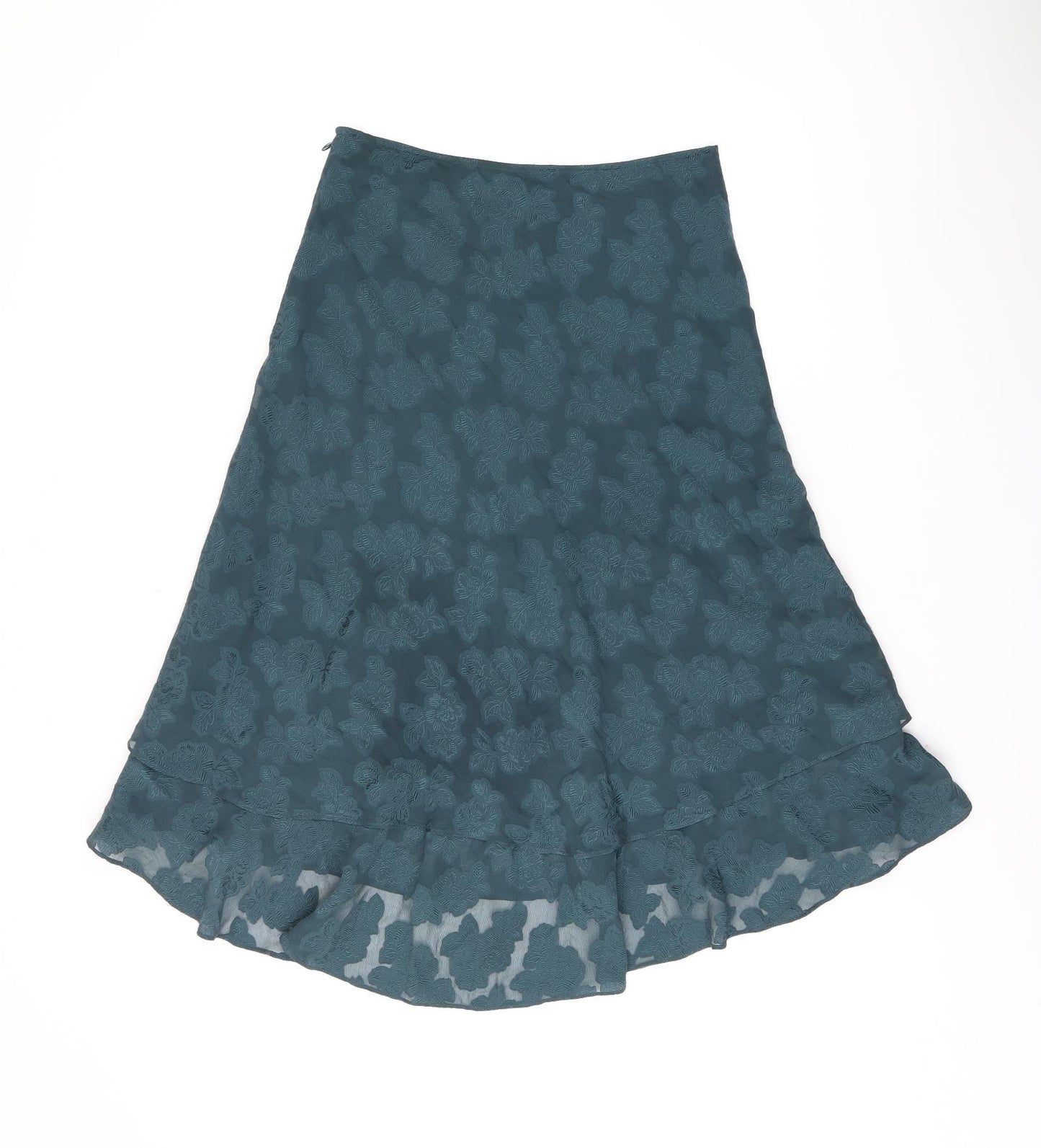 Laura Ashley Womens Green Floral Silk Flare Skirt Size 10 Zip