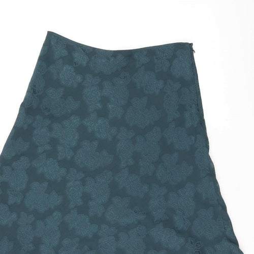Laura Ashley Womens Green Floral Silk Flare Skirt Size 10 Zip
