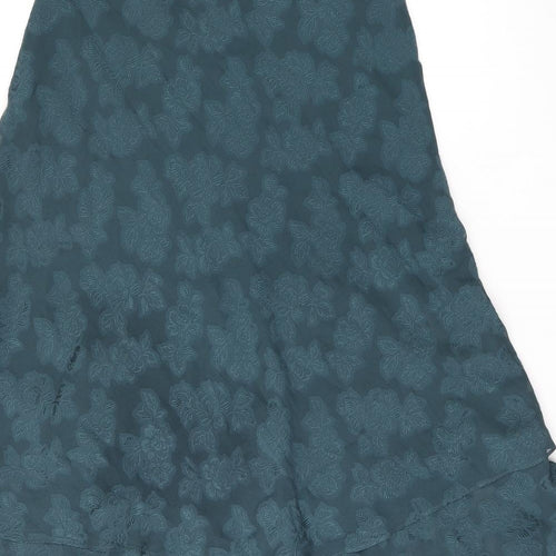Laura Ashley Womens Green Floral Silk Flare Skirt Size 10 Zip