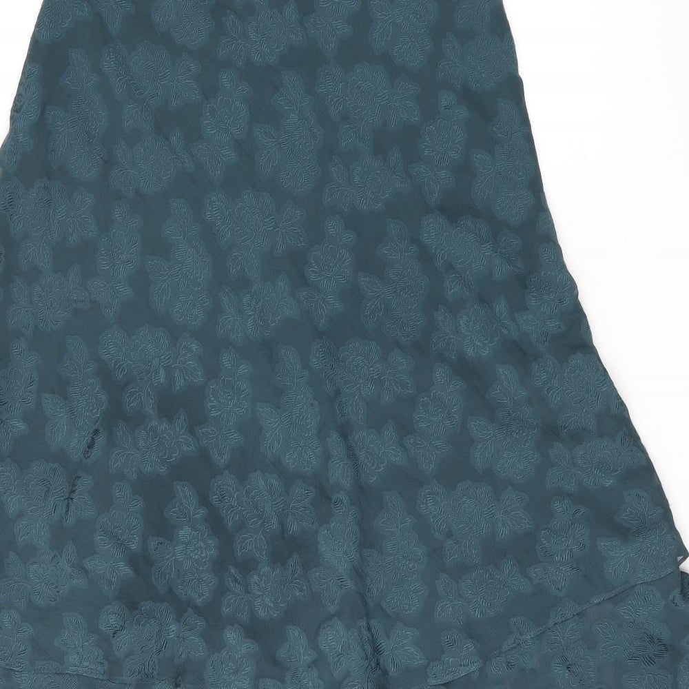 Laura Ashley Womens Green Floral Silk Flare Skirt Size 10 Zip