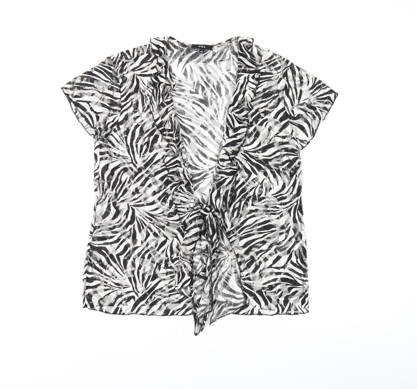 Per Una Womens Black Geometric Polyester Basic T-Shirt Size 16 Collared