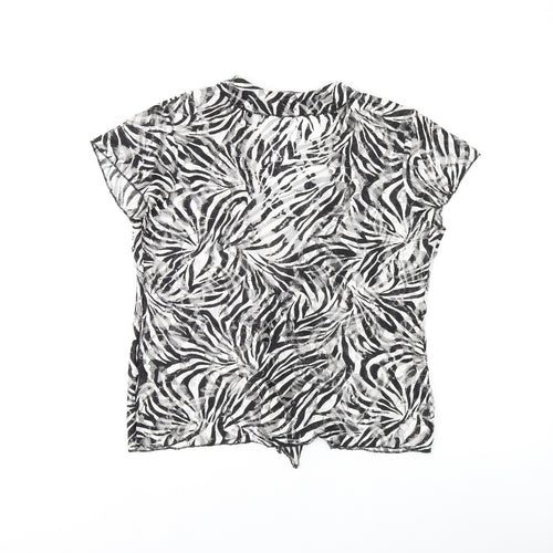 Per Una Womens Black Geometric Polyester Basic T-Shirt Size 16 Collared