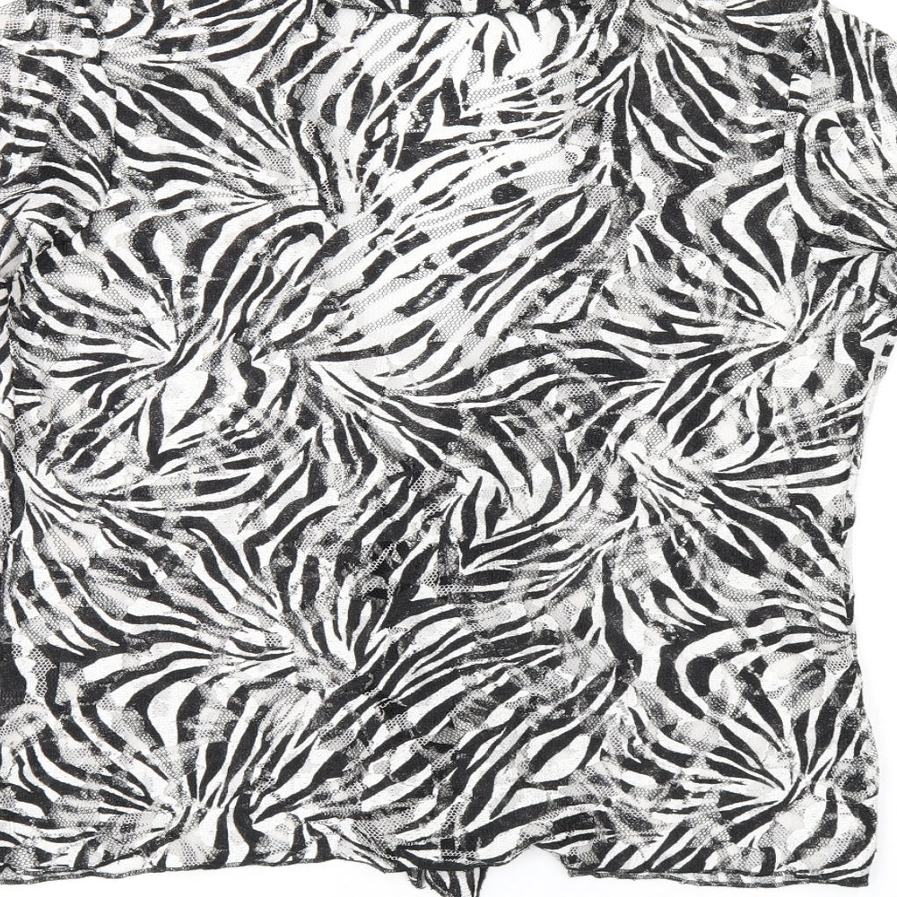 Per Una Womens Black Geometric Polyester Basic T-Shirt Size 16 Collared