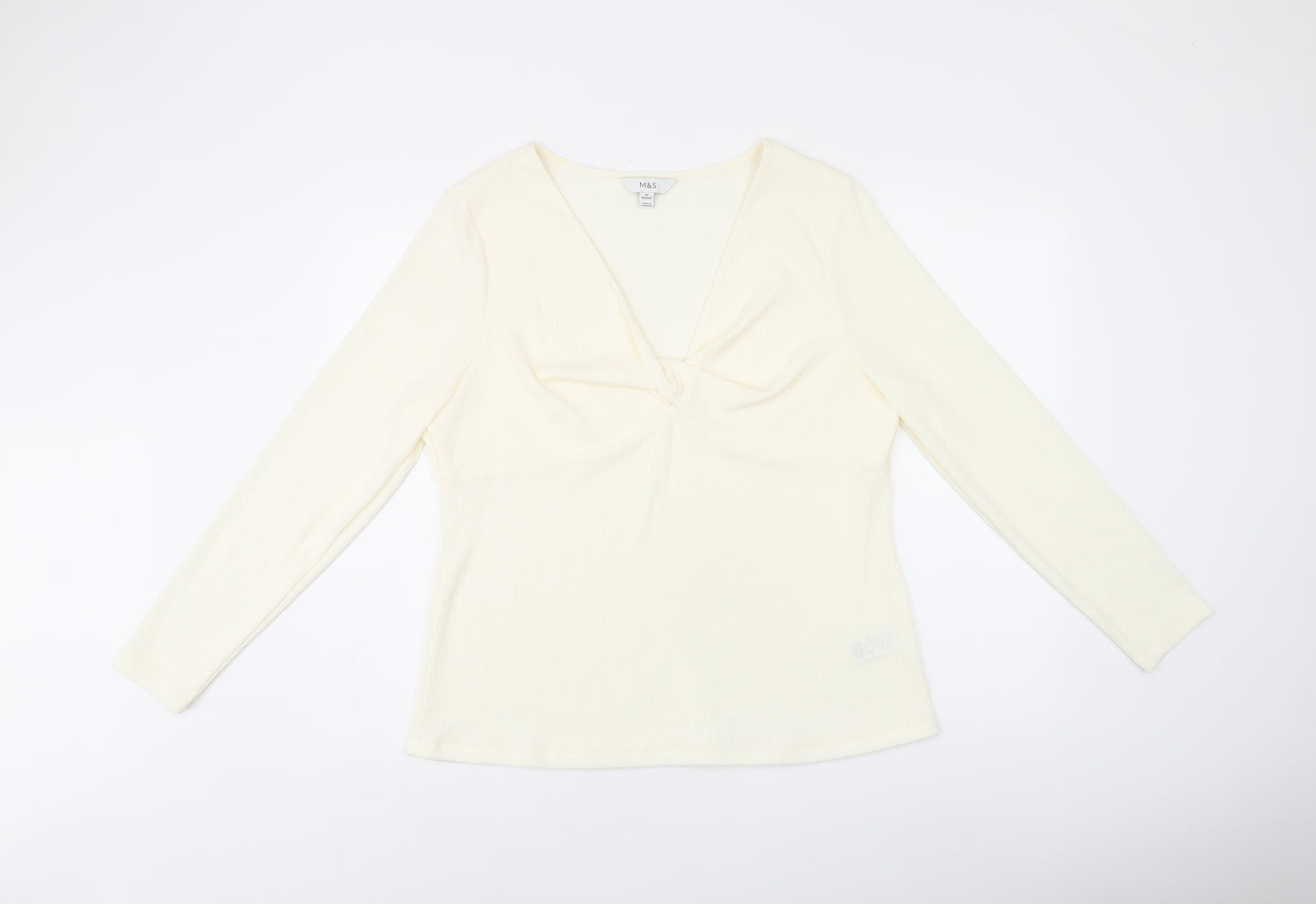 Marks and Spencer Womens Beige Polyester Basic T-Shirt Size 20 V-Neck