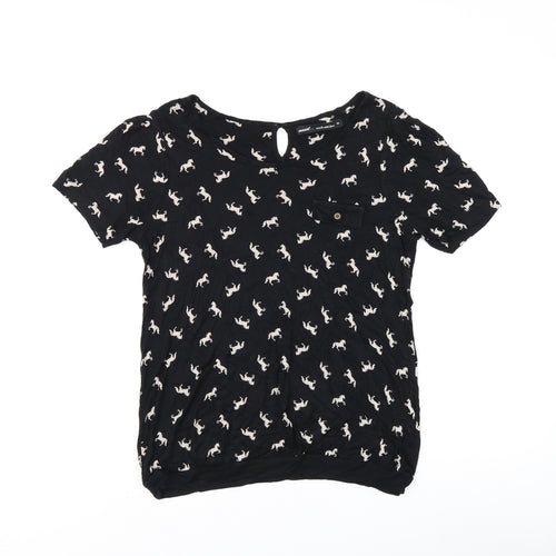 NEXT Womens Black Geometric Viscose Jersey T-Shirt Size 12 Boat Neck - Horse print