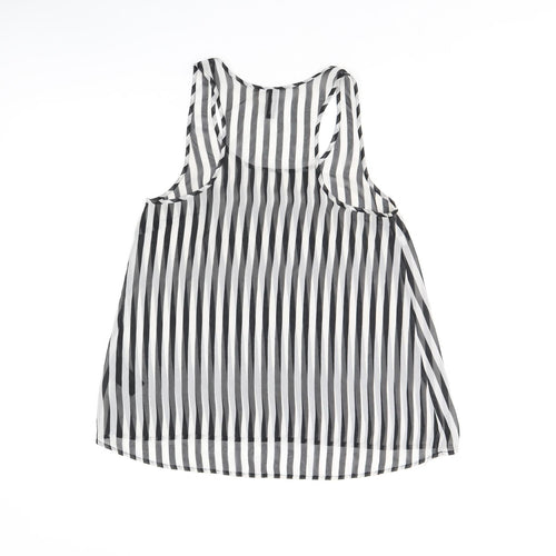 H&M Womens Black Striped Polyester Basic Tank Size 8 Scoop Neck