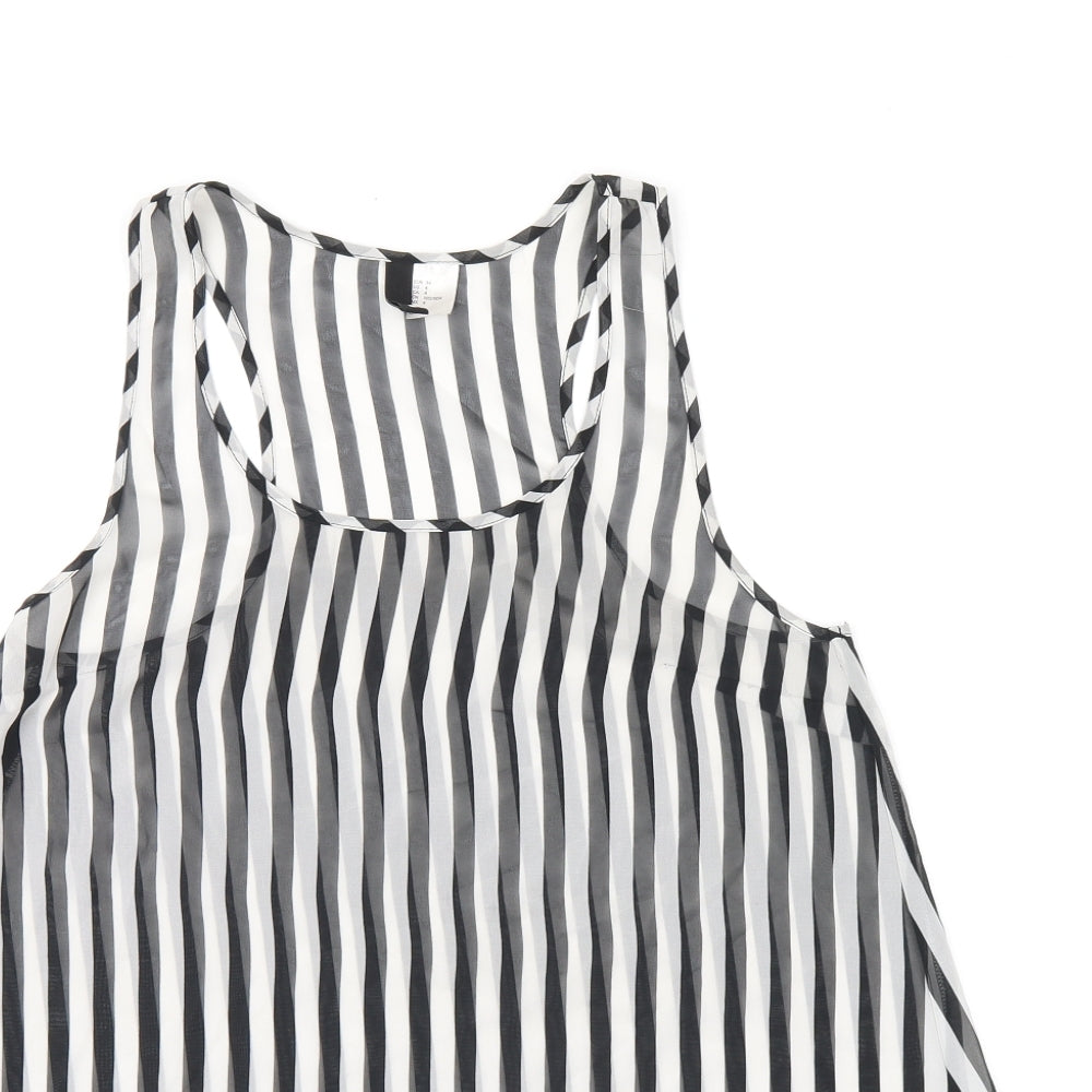 H&M Womens Black Striped Polyester Basic Tank Size 8 Scoop Neck