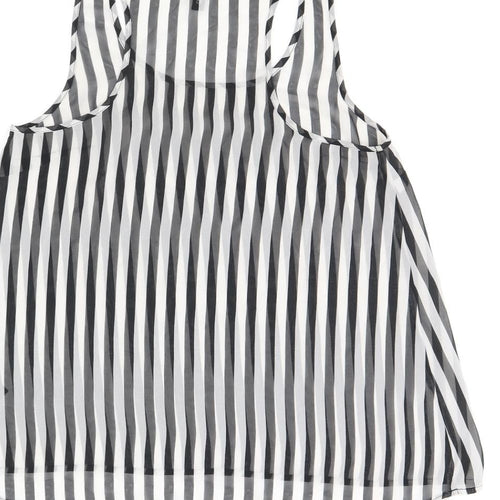 H&M Womens Black Striped Polyester Basic Tank Size 8 Scoop Neck