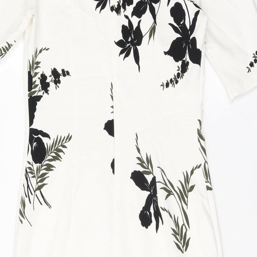 Marks and Spencer Womens White Floral Polyester Pencil Dress Size 10 V-Neck Zip