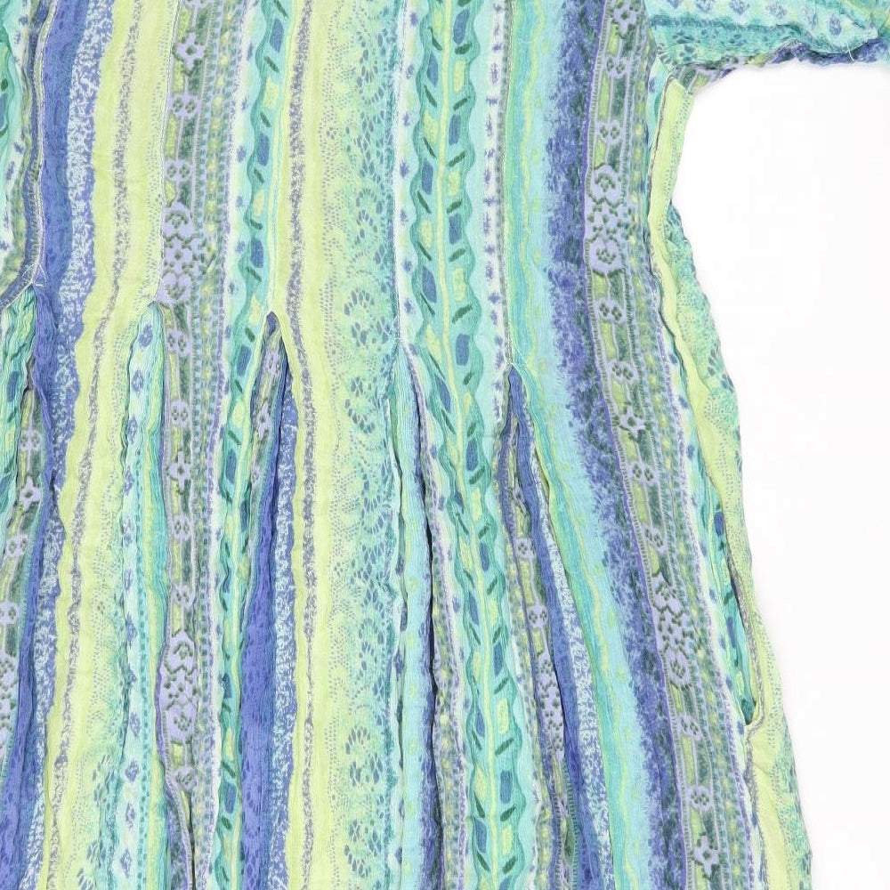 Phool Womens Green Geometric Viscose Shift Size 14 Scoop Neck Button